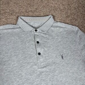 AllSaints Vidal Polo Shirt Grey Heathered Short Sleeve Men's Medium